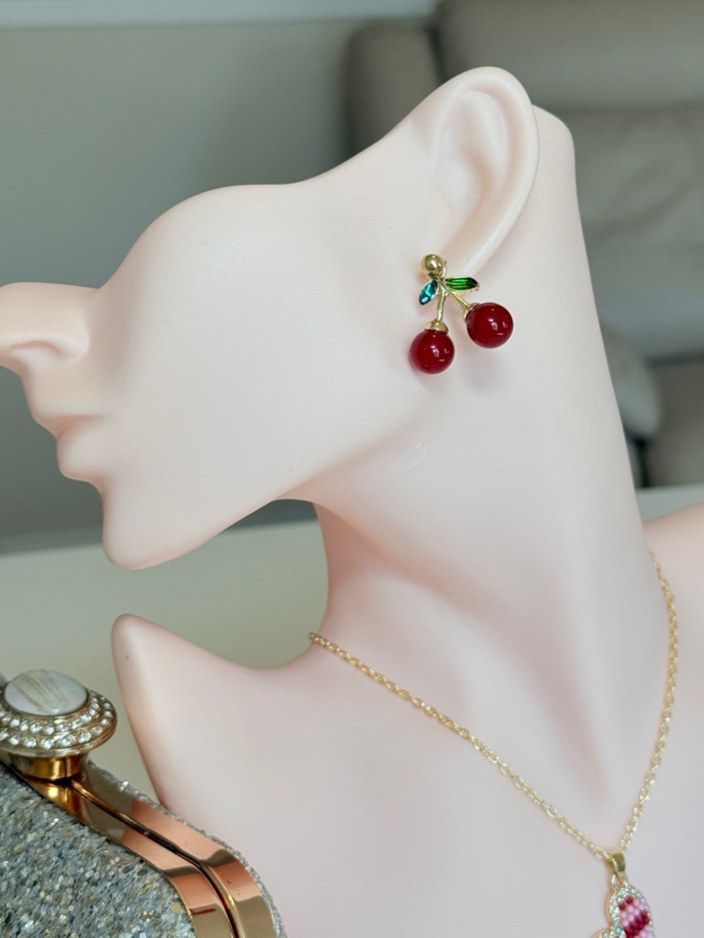 Gold Cherry Drop Earrings